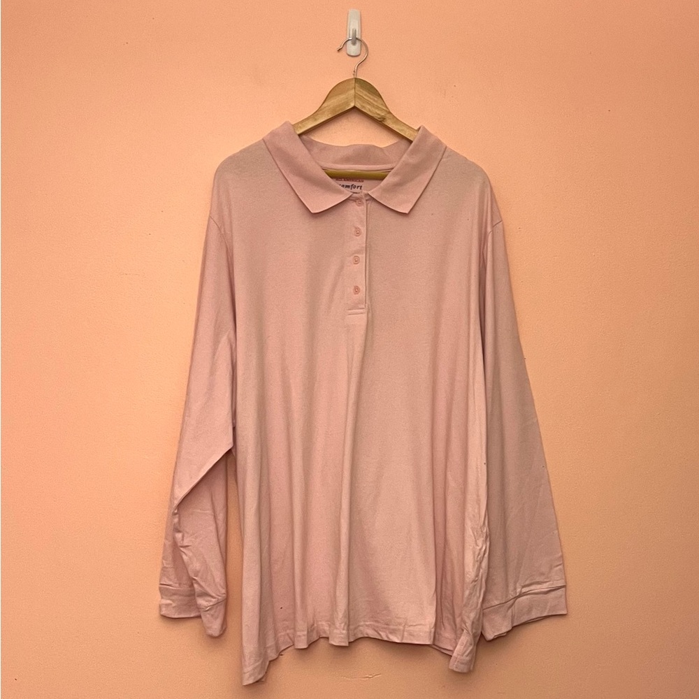 Vintage All American Comfort 4X Light Pink Long Sleeve Polo Shirt